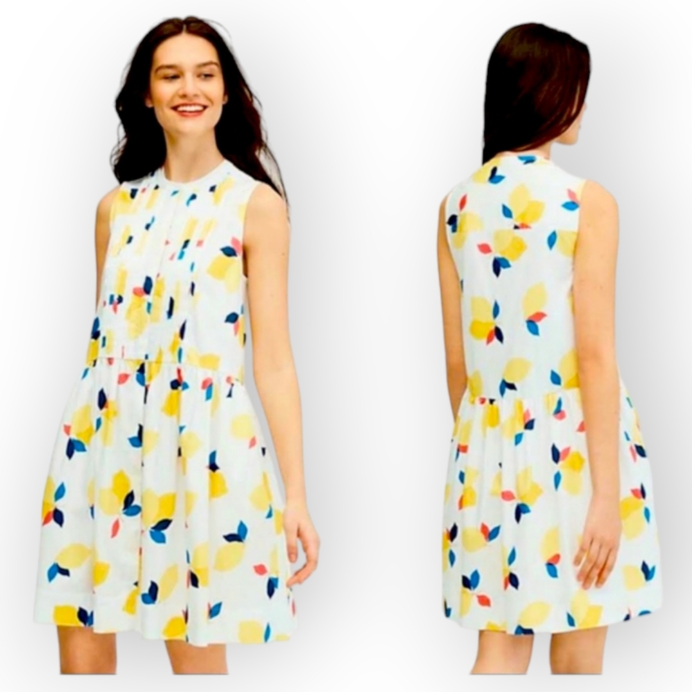 KATE SPADE NEW YORK Lemon Zest Shirt Dress Pleated Button Up XS